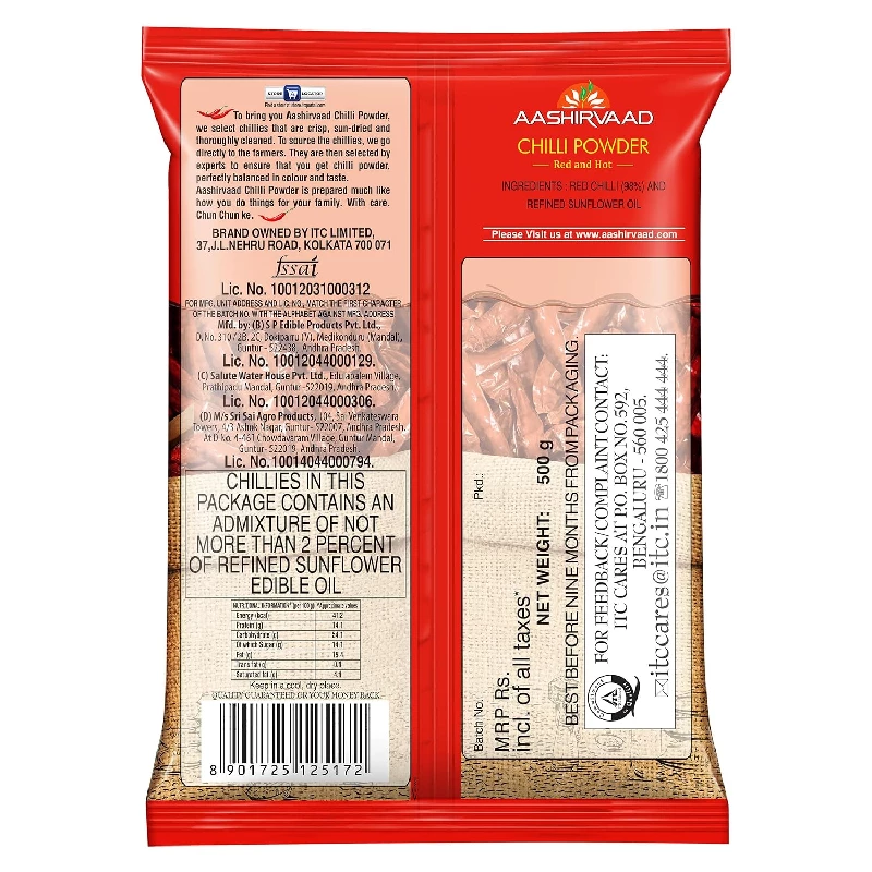 Aashirvaad Chilli Powder Red Hot Chilli Powder with No Added Flavours and Colours, 500 g-2.webp